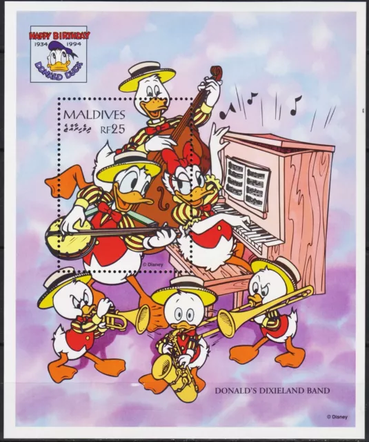 Maldives 1995 Disney Donald Duck Cartoons Music Piano Trumpet m/s MNH