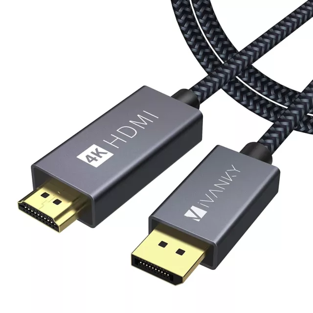 IVANKY DisplayPort auf HDMI Kabel 3M 4K @ 30Hz - PC, PS4, Xbox, TV