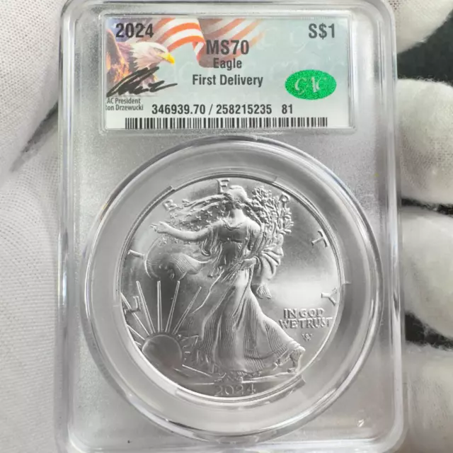 🔥 2024 American Silver Eagle First Delivery CAC MS70 🔥 Signed by CAC President