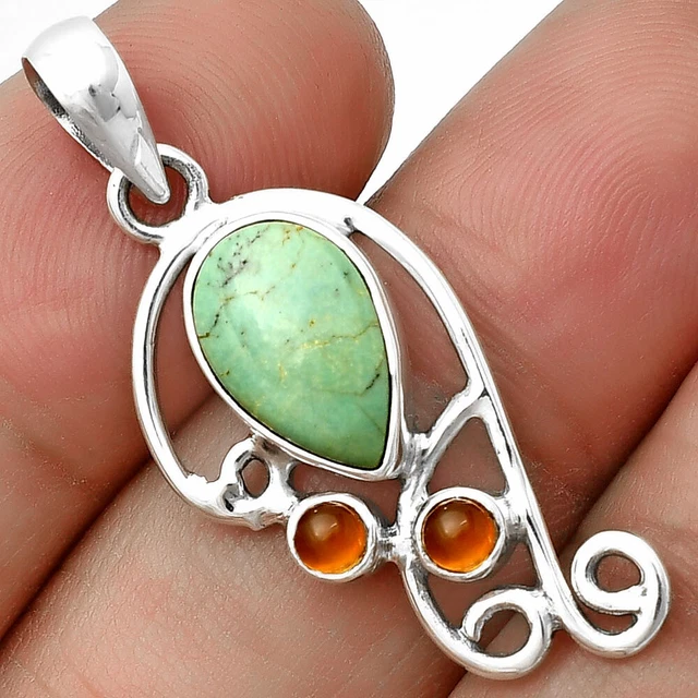 Natural Rare Turquoise Nevada Aztec Mt & Carnelian 925 Silver Pendant P-1039