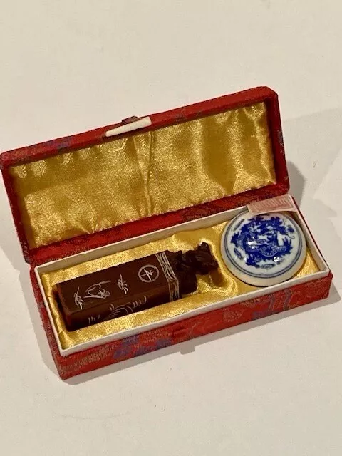 Set of Chinese Dragon Sealing Wax and Dog Resin Stamp with Original Box