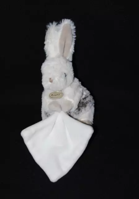 Peluche doudou lapin blanc chiné BABY NAT' les flocons mouchoir 15/20 cm NEUF