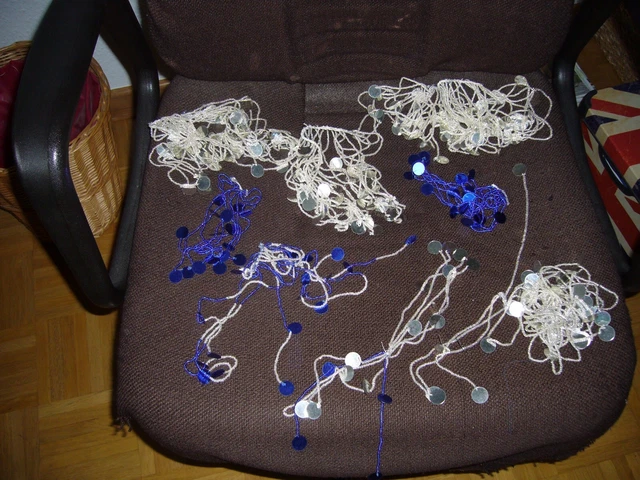 Lentejuelas, cintas de lentejuelas, color plata y azul, aprox. 220 g