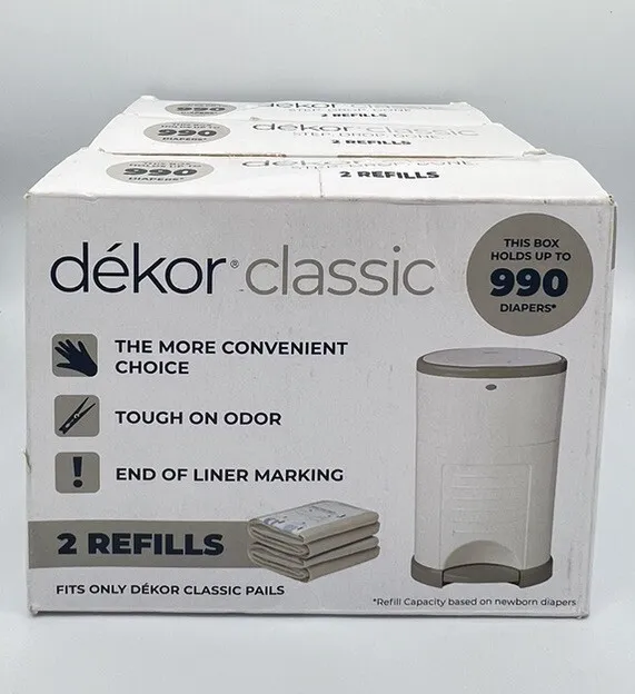 Dekor Classic Diaper Pail Refills 2 Count, Holds Up To 990 Diapers Lot Of 3
