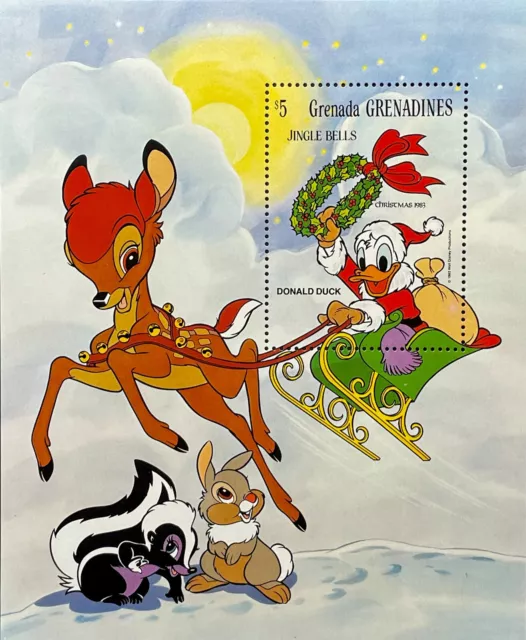 Grenada Gren Disney Jingle Bells Christmas Stamps 1983 Mnh Donald Duck Bambi