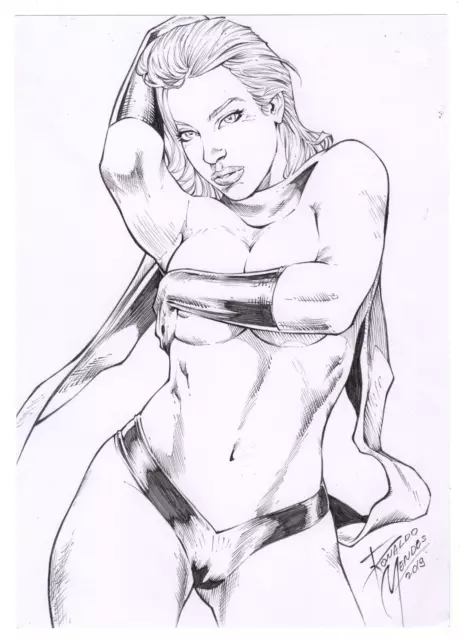 Powergirl Original Art by  Ronaldo Mendes of Ed Benes studios pencils Sexy