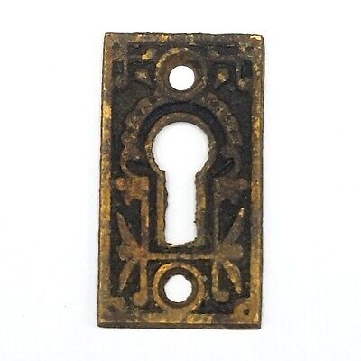 PAIR Vintage Ornate Bronze Skeleton Key hole Escutcheon 1 3/4" x 1" 3