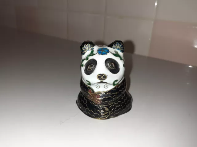 Vintage Brass Cloisonne Miniature Adorable Panda Figurine 2" tall x 1.6" x 1.7"