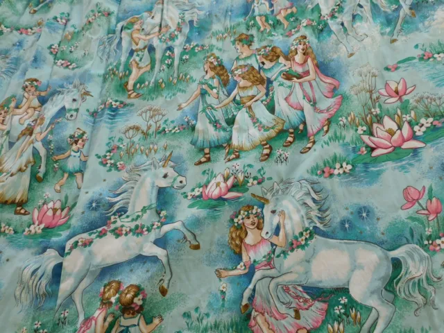 VINTAGE 1980s Magical Fantasy Unicorns Children Faires Cotton Set of 3 Curtains