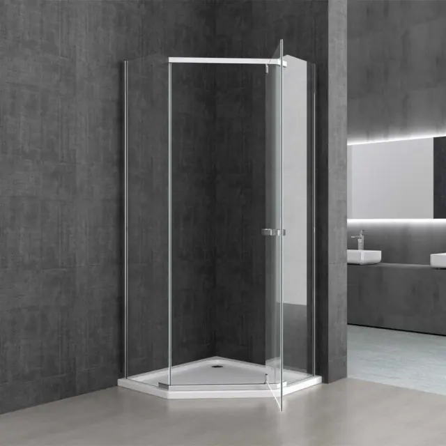 Shower Enclosure Semi Framed Safety Glass Pentagonal Hinged Door Clear 8mm 3