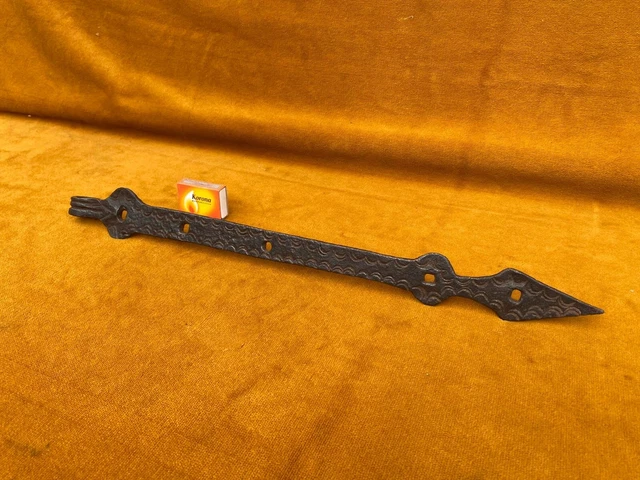 Wonderful Ornate Antique Barn Door Strap Hinge Hand Forged 25" 3