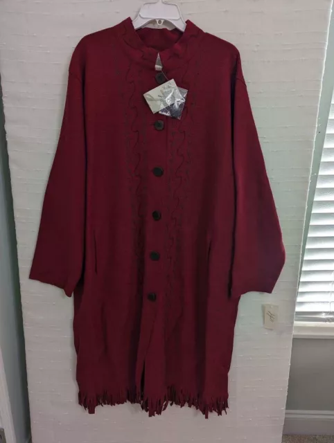 NWT J Jill 4X Red Coat Hand Embroidered Peruvian Coat Long Alpaca Wool