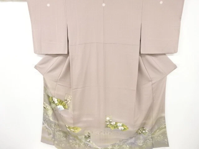 6877894: Japanese Kimono / Vintage Iro-Tomesode / Kinsai / Peony & Scenery Of Pa