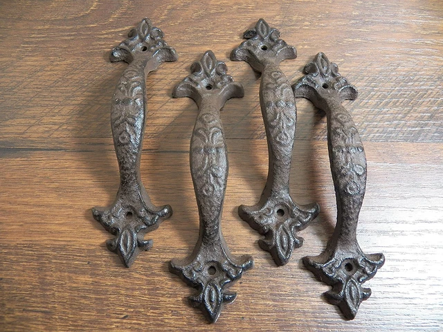 Lot of 4 Victorian Cast Iron 6 1/2" Gate or Door Pulls Handle Cupboard Shed Gate