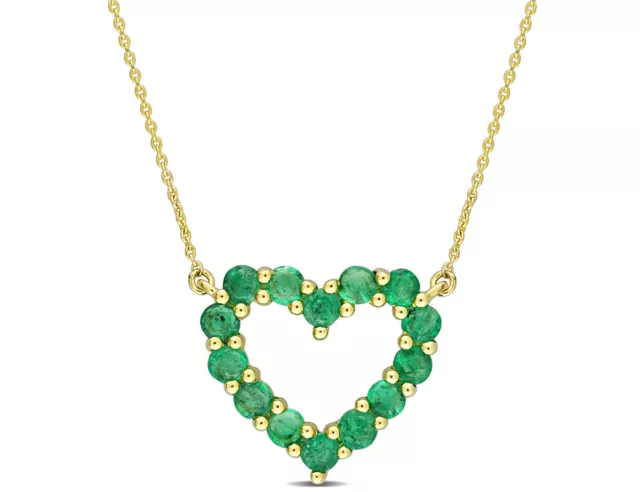 3/4 Carat (ctw) Green Emerald Heart Pendant Necklace 10K Yellow Gold with Chain