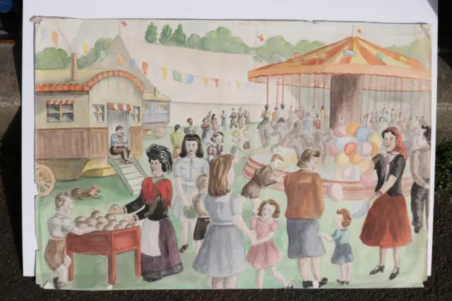 Original Aquarell Anfang 20. Jahrhundert - Die Landmesse von Jean Stanway