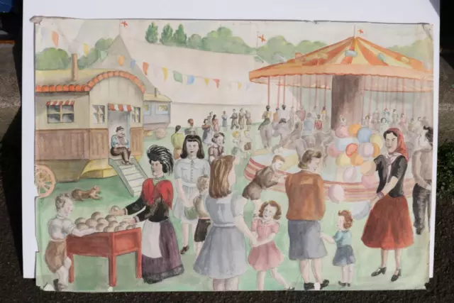 Original early 20th century watercolour - The country fair by Jean Stanway