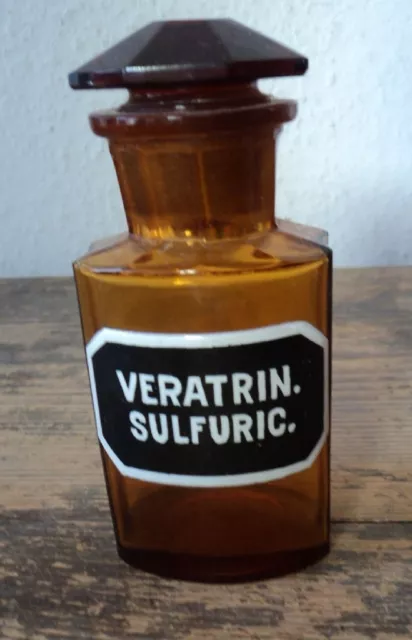 altes Apothekerglas Flasche Apotheke emailliert #47 VERATRIN. SULFURIC.