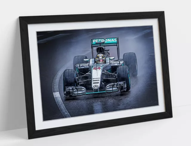 Lewis Hamilton Mercedes F1 Framed Poster Picture Paper Print Artwork -Black