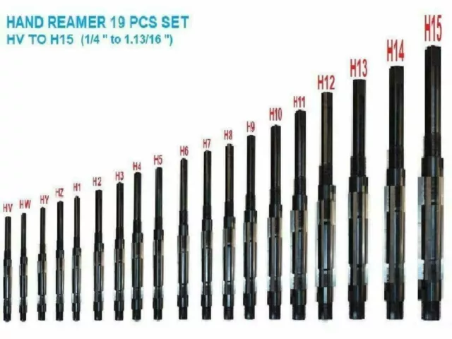 19 Pcs ADJUSTABLE HAND REAMER SET H-V TO H-15 SIZES 1/4 " to 1.13/16 " Adjustmen