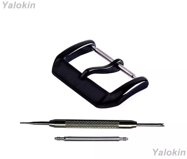 Negro Color 14mm Elegante Pulido Hebilla Set para Reloj Bandas Tiras - Pins Tool