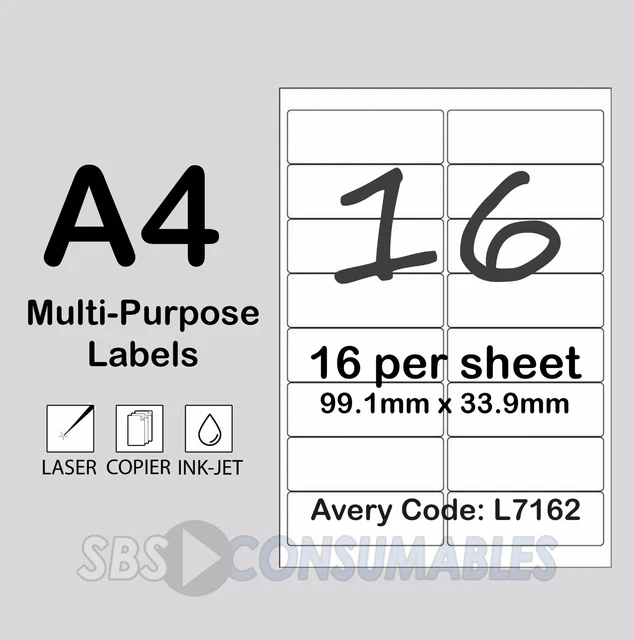 16 PER SHEET Printable Address Labels A4 Sticky Printer Copier 100 16 PER SHEET Printable Address Labels A4 Sticky Printer Copier 100