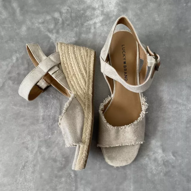 Lucky Brand Mindra Canvas Espadrille Platform Wedge Sandals Women US 7 / EU 37.5