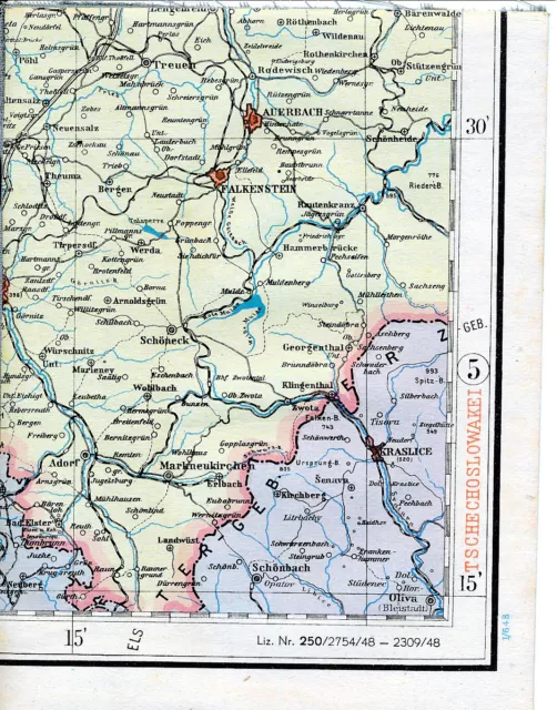 Auerbach Falkenstein Adorf Markneukirchen 1948 Teilkarte/Ln. Schöneck Treuen