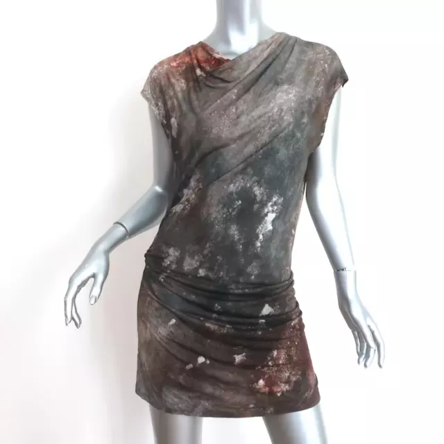 Helmut Lang Draped Tunic Mini Dress Brown Printed Jersey Size Large