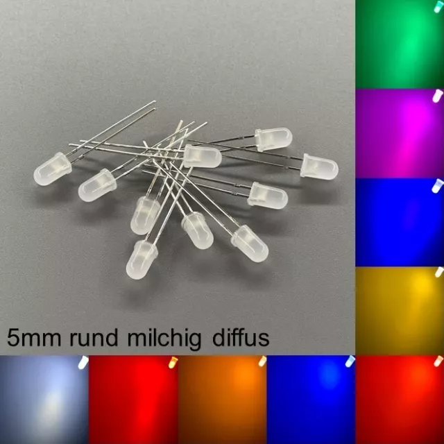 5mm LEDs rund milchig diffus alle Farben inkl. Widerstände Leuchtdioden LED 5 mm