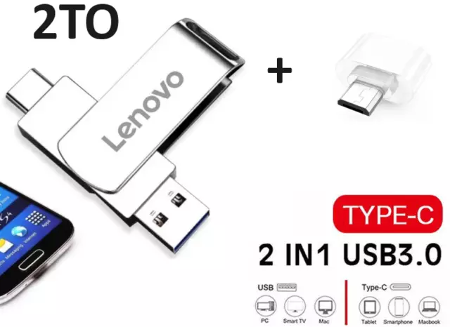 clé USB 2TB type c rotative 2 en 1 pour ordinateur téléphone smartphone. 2