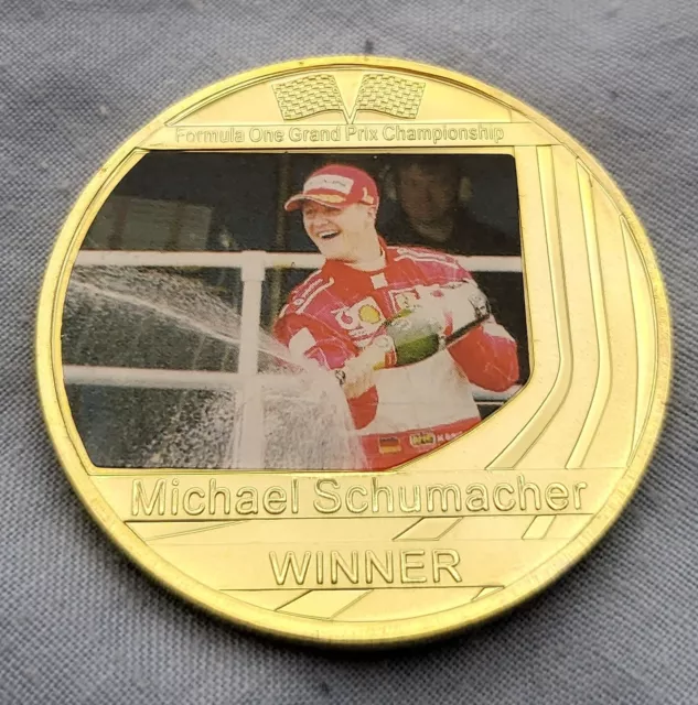 Michael Schumacher Gold Coin Formula 1 Spraying Champagne Race Winner German UK 2