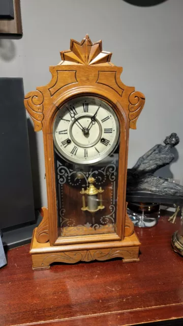 Antique Jerome Tuscan Striking 8 Day Mantel Pendulum Clock New Haven Solid Wood