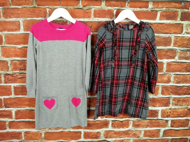 Girls Bundle Age 4-5 Years Gap Next Jumper Dress Tartan Grey Knit Hearts 110Cm