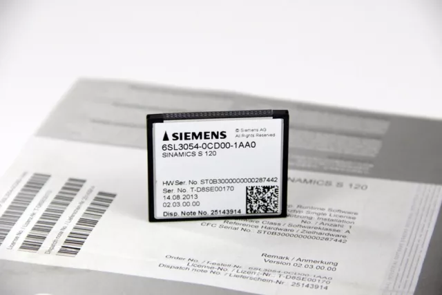 SIEMENS Sinamics S120 Compactflash Carte + Lizenzierung 6SL3054-0CD00-1AA0
