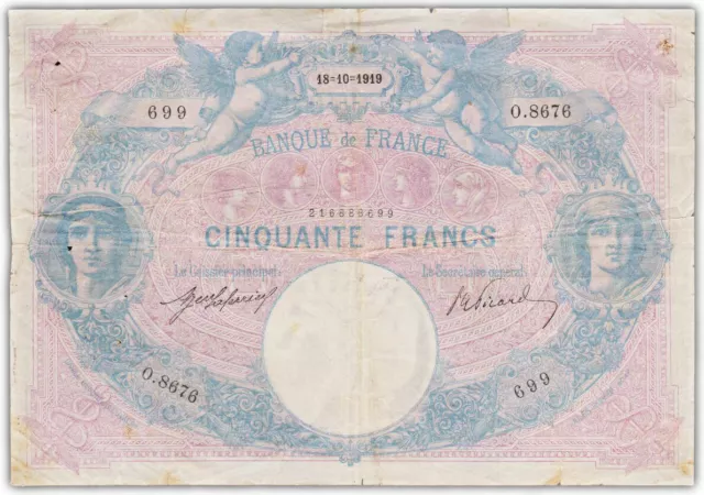 50 FRANCS 1919 FRANCE - Bleu et Rose - P64e (O.8676)