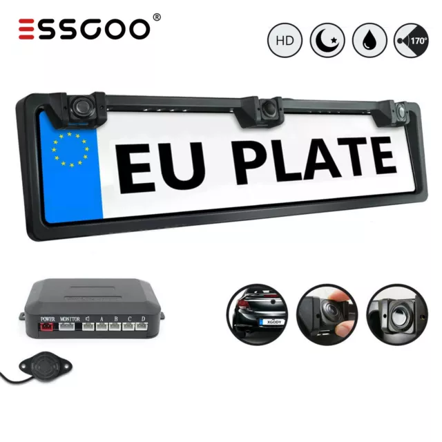 ESSGOO 170° HD Rückfahrkamera Kennzeichen Einparkhilfe Nummernschild Nachtsicht