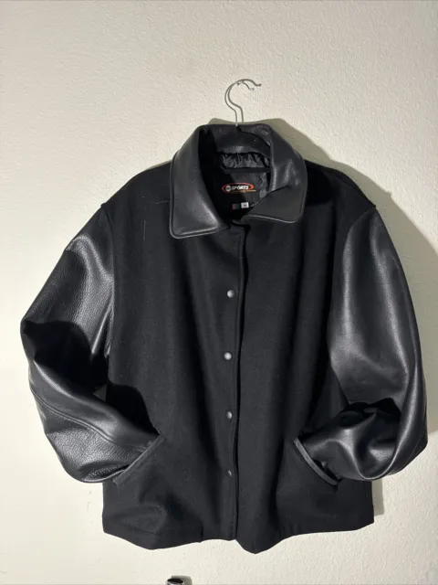 Vintage Black ABC Sports Varsity Wool/Leather Jacket Size M
