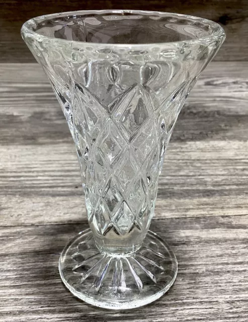 Vintage Art Deco Diamond Trumpet Vase Clear Crystal Posy Bud 11cm