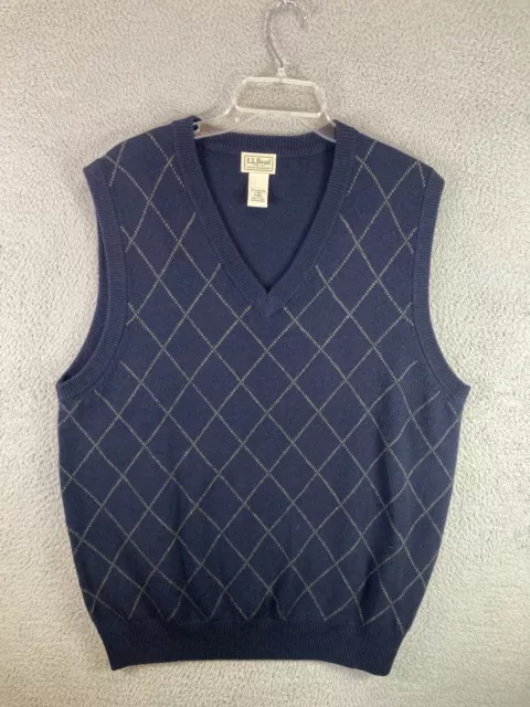 LL Bean Sweater Mens Large Blue Sleeveless Vest LambsWool Preppy Outdoors Golf