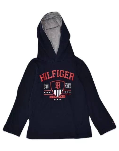 TOMMY HILFIGER Boys Graphic Hoodie Jumper 4-5 Years Navy Blue Cotton AO05