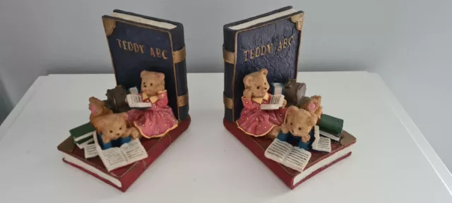 Vintage TEDDY ABC Teddy Bear Hand Painted Heavy Plaster Nursery Book Ends