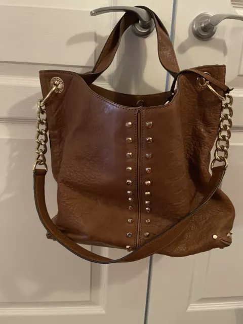 Michael Kors Uptown Astor Studded Hobo Shoulder Bag Walnut Leather New