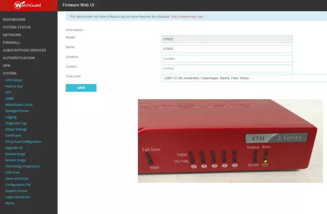 WatchGuard XTM 25 Series Firewall Appliance HW Model FS1E5 Web Managed VPN