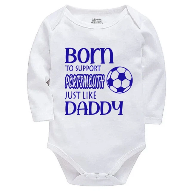 Personalised Portsmouth Born to Support Long Sleeve Baby Bodysuit Grows Football