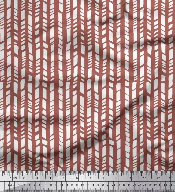 Soimoi Brown Cotton Poplin Fabric Stripes Stripe Printed Craft Fabric-1RO