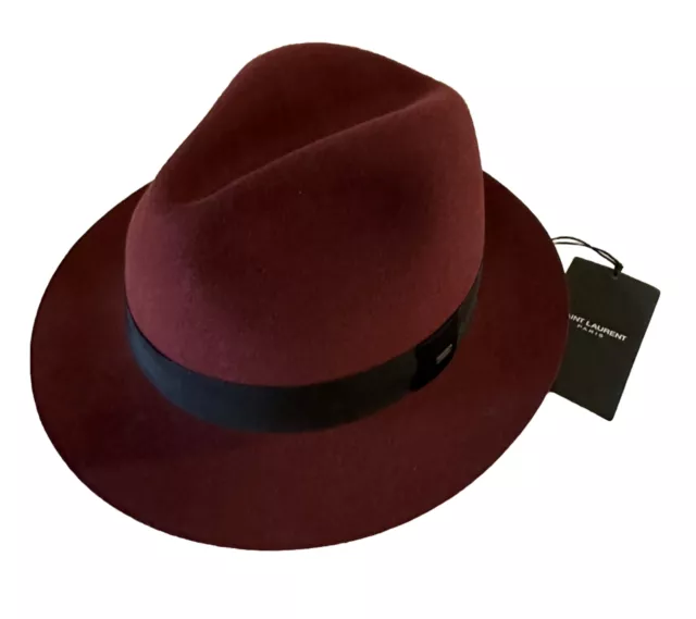 NWT  Saint Laurent fedora hat in rabbit felt DK Burgundy Size M ( 57 ) Italy