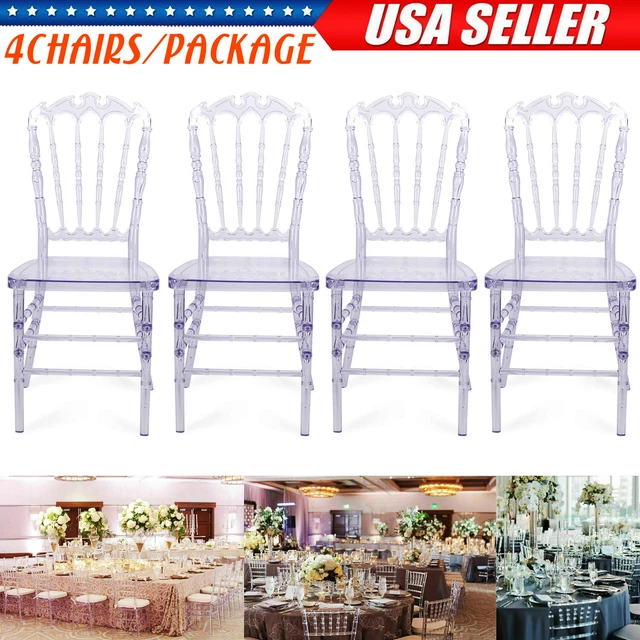 4PCS Transparent Ghost Clear Acrylic Napoleon Chiavari Crystal Dining Chairs