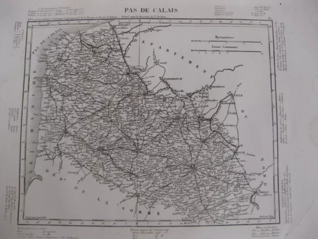1835 Carte Atlas Géographique France Pas de Calais Arras