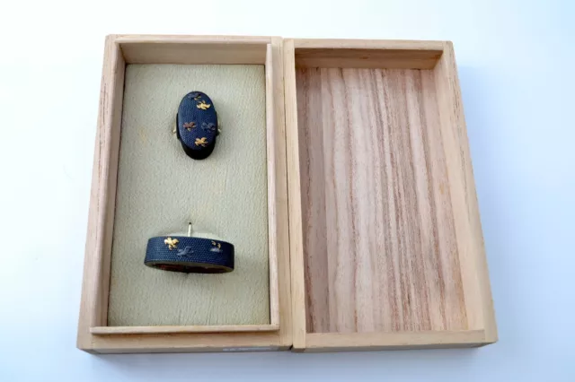 Fuchi Kashira Shakudo Nanakoji Japan antique mumei Chidori plover design Edo era